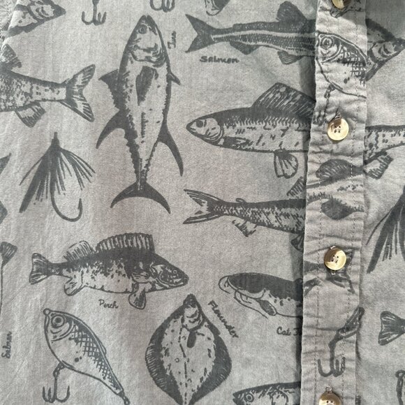 Woodland Creek Men's Fish Print Short Sleeve Button Shirt Green L Large Cotton - Picture 4 of 7
